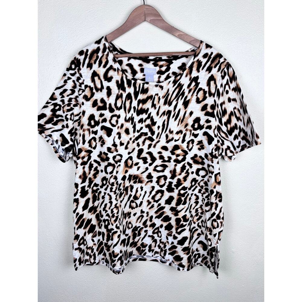 Chico’s Cheetah Print Casual Tee Size 3 Women’s XL Animal Cotton Modal